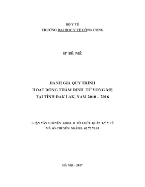 Luận văn đánh giá quy trình hoạt động thẩm định tử vong mẹ tại tỉnh đăk lăk năm 2010 2016
