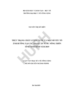 Luận văn thực trạng chất lượng nước và một số yếu tố ảnh hưởng tại các trạm cấp nước nông thôn tỉnh ninh bình năm 2019
