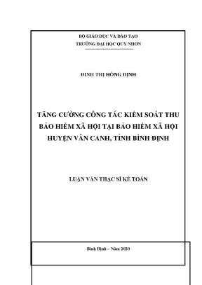 Luận văn thạc sĩ tăng cường công tác kiểm soát thu bảo hiểm xã hội tại bảo hiểm xã hội huyện vân canh tỉnh bình định