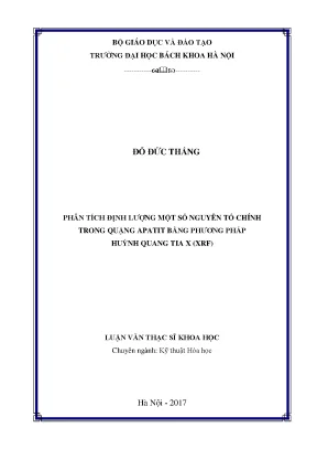 Luận văn thạc sĩ khoa học phân tích định lượng một số nguyên tố chính trong quặng apatit bằng phương pháp huỳnh quang tia x xrf