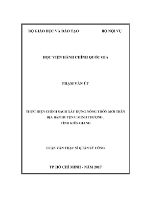 Luận văn thạc sĩ quản lý công thực hiện chính sách xây dựng nông thôn mới trên địa bàn huyện u minh thượng tỉnh kiên giang