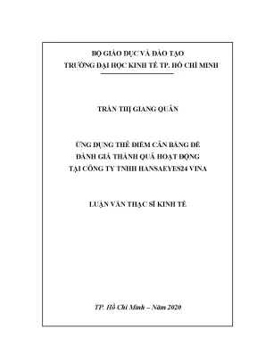 Luận văn thạc sĩ kinh tế ứng dụng thẻ điểm cân bằng để đánh giá thành quả hoạt động tại công ty tnhh hansaeyes24 vina