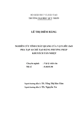 Luận văn thạc sĩ nghiên cứu tính chất quang của vật liệu zno pha tạp al chế tạo bằng phương pháp khuếch tán nhiệt