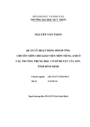 Luận văn thạc sĩ quản lý hoạt động bồi dưỡng chuyên môn cho giáo viên môn tiếng anh ở các trường trung học cơ sở huyện tây sơn tỉnh bình định