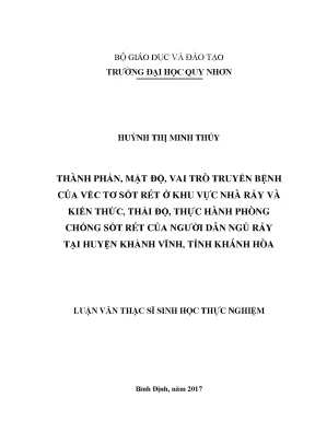 Luận văn thạc sĩ thành phần mật độ vai trò truyền bệnh của véc tơ sốt rét ở khu vực nhà rẫy và kiến thức thái độ thực hành phòng chống sốt rét của người dân ngủ rẫy tại huyện khánh vĩnh tỉnh khánh hòa