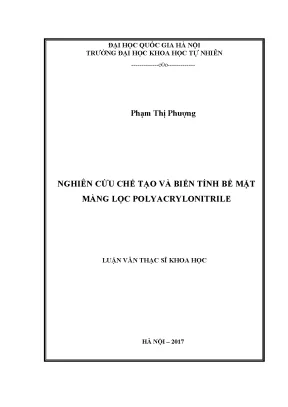 Luận văn thạc sĩ khoa học nghiên cứu chế tạo và biến tính bề mặt màng lọc polyacrylonitrile