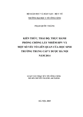 Luận văn kiến thức thái độ thực hành phòng chống lây nhiễm hpv và một số yếu tố liên quan của học sinh trường trung cấp y dược hà nội năm 2014