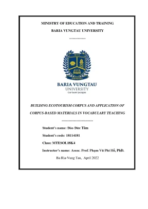 Luận văn thạc sĩ building ecotourism corpus and application of corpus based materials in vocabulary teaching