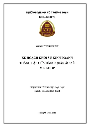 Luận văn tốt nghiệp quản trị kinh doanh kế hoạch khởi sự kinh doanh thành lập cửa hàng quần áo nữ mei shop