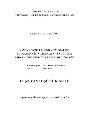 Luận văn thạc sĩ kinh tế nâng cao chất lượng kiểm soát chi thường xuyên ngân sách nhà nước qua kho bạc nhà nước văn lâm tỉnh hưng yên