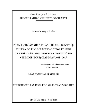 Luận văn thạc sĩ kinh tế phân tích các nhân tố ảnh hưởng đến tỷ lệ chi trả cổ tức của các công ty niêm yết trên sàn chứng khoán thành phố hồ chí minh hose giai đoạn 2008 2017