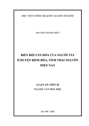 Luận án tiến sĩ biến đổi văn hóa của người tày ở huyện định hóa tỉnh thái nguyên hiện nay