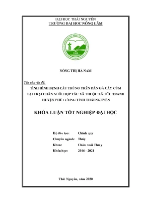 Luận văn tình hình bệnh cầu trùng trên đàn gà cáy củm tại trại chăn nuôi hợp tác xã thuộc xã tức tranh huyện phú lương tỉnh thái nguyên
