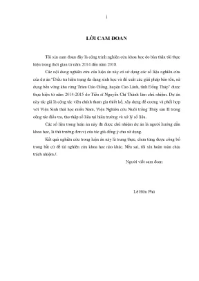 Luận án tiến sĩ lâm nghiệp nghiên cứu cơ sở khoa học quản lý tổng hợp khu rừng tràm gáo giồng tỉnh đồng tháp