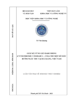Luận văn thạc sĩ giải mã vùng gen barcodingcytochrome c oxidase 1 co1 cho một số mẫu bướm ngày thu tại hà giang việt nam