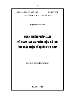 Luận án tiến sĩ hoàn thiện pháp luật về giám sát phản biện xã hội của mặt trận tổ quốc việt nam