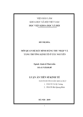 Luận án tiến sĩ mối quan hệ giữa bất bình đẳng thu nhập và tăng trưởng kinh tế ở tây nguyên