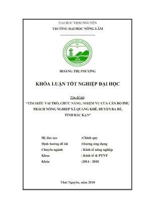 Luận văn tìm hiểu vai trò chức năng nhiệm vụ của cán bộ phụ trách nông nghiệp tại xã quảng khê huyện ba bể tỉnh bắc kạn