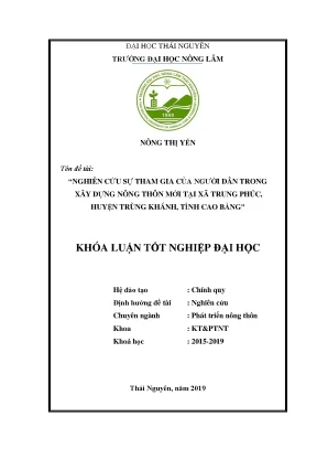 Luận văn nghiên cứu sự tham gia của người dân trong xây dựng nông thôn mới tại xã trung phúc huyện trùng khánh tỉnh cao bằng
