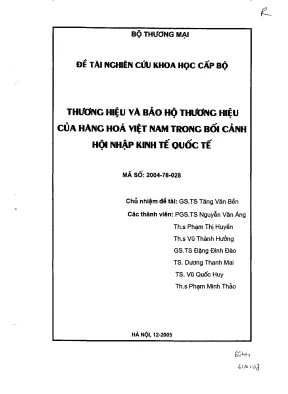 Luận văn đề tài nghiên cứu khoa học cấp bộ thương hiệu và bảo hộ thương hiệu của hàng hóa việt nam trong bối cảnh hội nhập kinh tế quốc tế
