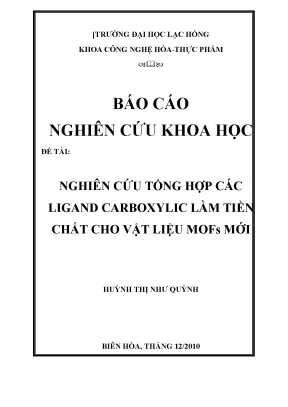 Luận văn nghiên cứu tổng hợp các ligand carboxylic làm tiền chất cho vật liệu mofs mới