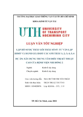 Luận văn lập hồ sơ dự thầu gói thầu số 07 tư vấn lập hsmt và đánh giá hsdt các gói thầu 123456 dự án xây dựng trung tâm điều trị kỹ thuật cao của bệnh viện nhi đồng 2