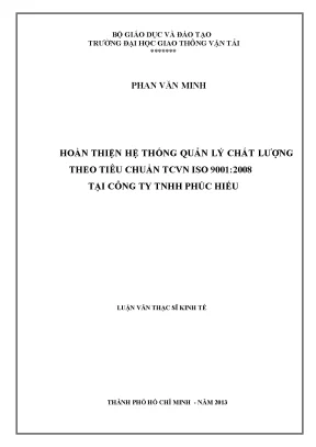 Hoàn thiện hệ thống quản lý chất lượng theo tiêu chuẩn tcvn 90012008 tại công ty tnhh phúc hiếu luận văn thạc sỹ kinh tế xây dựng