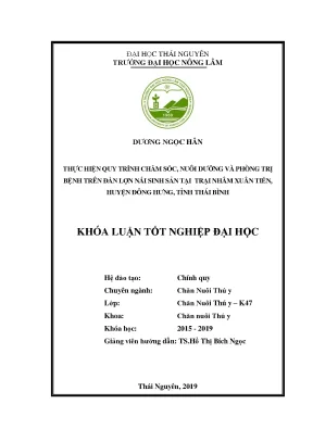 Luận văn thực hiện quy trình chăm sóc nuôi dưỡng và phòng trị bệnh trên đàn lợn nái sinh sản tại trại lợn nhâm xuân tiến huyện đông hưng tỉnh thái bình