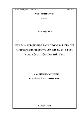 Luận án tiến sĩ hiệu quả sử dụng gạo tăng cường sắt kẽm tới tình trạng dinh dưỡng của phụ nữ 20 49 tuổi vùng nông thôn tỉnh thái bình