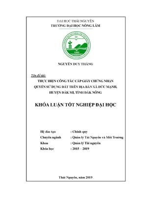 Luận văn thực hiện công tác cấp giấy chứng nhận quyền sử dụng đất trên địa bàn thôn đức ái xã đức mạnh huyện đắk mil tỉnh đắk nông