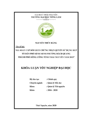 Luận văn rà soát cấp giấy chứng nhận quyền sử dụng đất tổ dân phố bình minh phường bách quang thành phố sông công tỉnh thái nguyên năm 2019