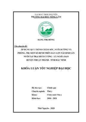 Luận văn áp dụng quy trình chăm sóc nuôi dưỡng và phòng trị một số bệnh trên đàn lợn nái sinh sản nuôi tại trại bích cường xã nghĩa đạo huyện thuận thành