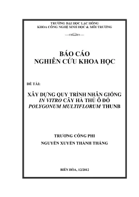 Luận văn xây dựng quy trình nhân giống in vitro cây hà thủ ô đỏ polygonum multiflorum thunb