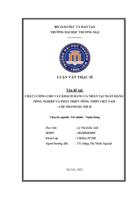 Luận văn thạc sĩ chất lượng cho vay khách hàng cá nhân tại ngân hàng nông nghiệp và phát triển nông thôn việt nam chi nhánh hà nội ii