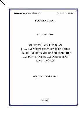 Luận án tiến sĩ nghiên cứu mối liên quan giữa các yếu tố nguy cơ với đặc điểm tổn thương động mạch vành bằng chụp cắt lớp vi tính 256 dãy ở bệnh nhân tăng huyết áp