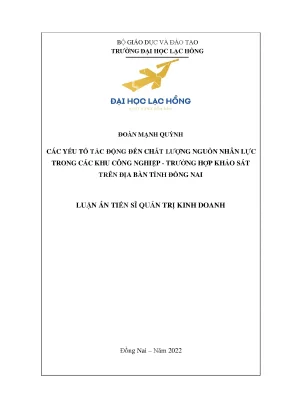 Luận án tiến sĩ quản trị kinh doanh các yếu tố tác động đến chất lượng nguồn nhân lực trong các khu công nghiệp trường hợp khảo sát trên địa bàn tỉnh đồng nai