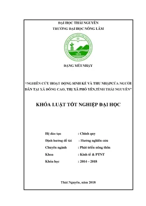 Luận văn nghiên cứu hoạt động sinh kế và thu nhập của người dân tại xã đông cao thị xã phổ yên tỉnh thái nguyên