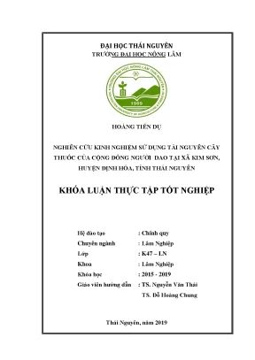 Luận văn nghiên cứu kinh nghiệm sử dụng tài nguyên cây thuốc của cộng đồng dân tộc dao tại xã kim sơn huyện định hoá tỉnh thái nguyên