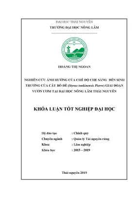 Luận văn nghiên cứu ảnh hưởng của chế độ che sáng đến sinh trưởng của cây bồ đề styrax tonkinensis pierre giai đoạn vườn ươm