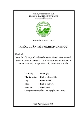 Luận văn nghiên cứu một số giải pháp nhằm nâng cao hiệu quả kinh tế của các hợp tác xã nông nghiệp trên địa bàn xã hóa trung huyện đồng hỷ tỉnh thái nguyên