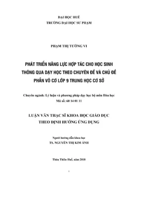 Phát triển năng lực hợp tác cho học sinh thông qua dạy học theo chuyên đề và chủ đề hóa vô cơ lớp 9 trung học cơ sở luận văn