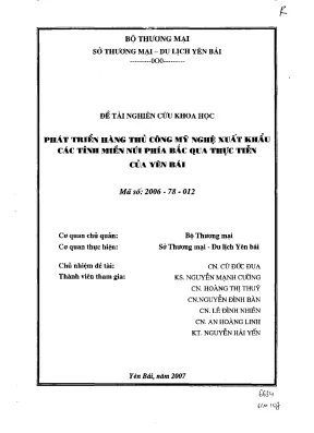 Luận văn đề tài nghiên cứu khoa học phát triển hàng thủ công mỹ nghệ xuất khẩu các tỉnh miền núi phía bắc qua thực tiễn của yên bái