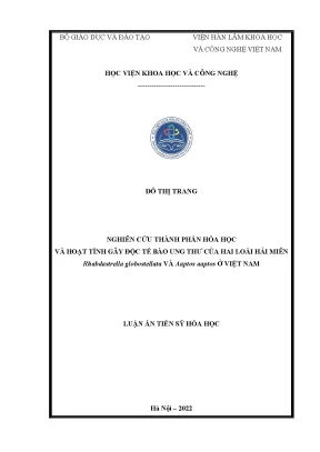 Luận án tiến sĩ nghiên cứu thành phần hóa học và hoạt tính gây độc tế bào ung thư của hai loài hải miên rhabdastrella globostellata và aaptos aaptos ở việt nam