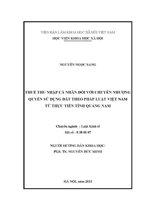 Luận văn thạc sĩ thuế thu nhập cá nhân đối với chuyển nhượng quyền sử dụng đất theo pháp luật việt nam từ thực tiễn tỉnh quảng nam