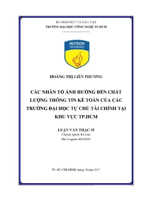 Luận văn thạc sĩ các nhân tố ảnh hưởng đến chất lượng thông tin kế toán của các trường đại học tự chủ tài chính tại khu vực tp hcm