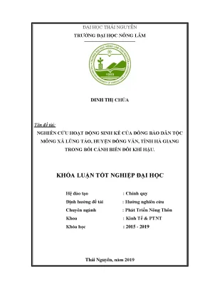 Luận văn nghiên cứu hoạt động sinh kế của đồng bào dân tộc mông xã lũng táo huyện đồng văn tỉnh hà giang trong bối cảnh biến đổi khí hậu