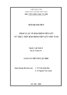 Luận án tiến sĩ luật học pháp luật về bảo hiểm tiền gửi từ thực tiễn bảo hiểm tiền gửi việt nam