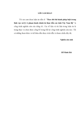 Luận án tiến sĩ luật học theo dõi thi hành pháp luật trong lĩnh vực xử lý vi phạm hành chính từ thực tiễn các tỉnh tây nam bộ