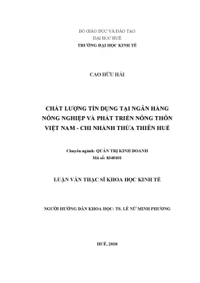 Luận văn thạc sĩ chất lượng tín dụng tại ngân hàng nông nghiệp và phát triển nông thôn việt nam chi nhánh thừa thiên huế