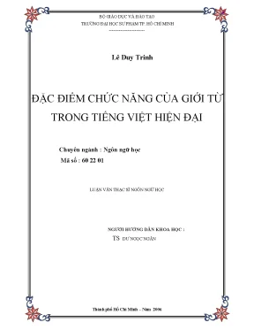 Luận văn thạc sĩ đặc điểm chức năng của giới từ trong tiếng việt hiện đại